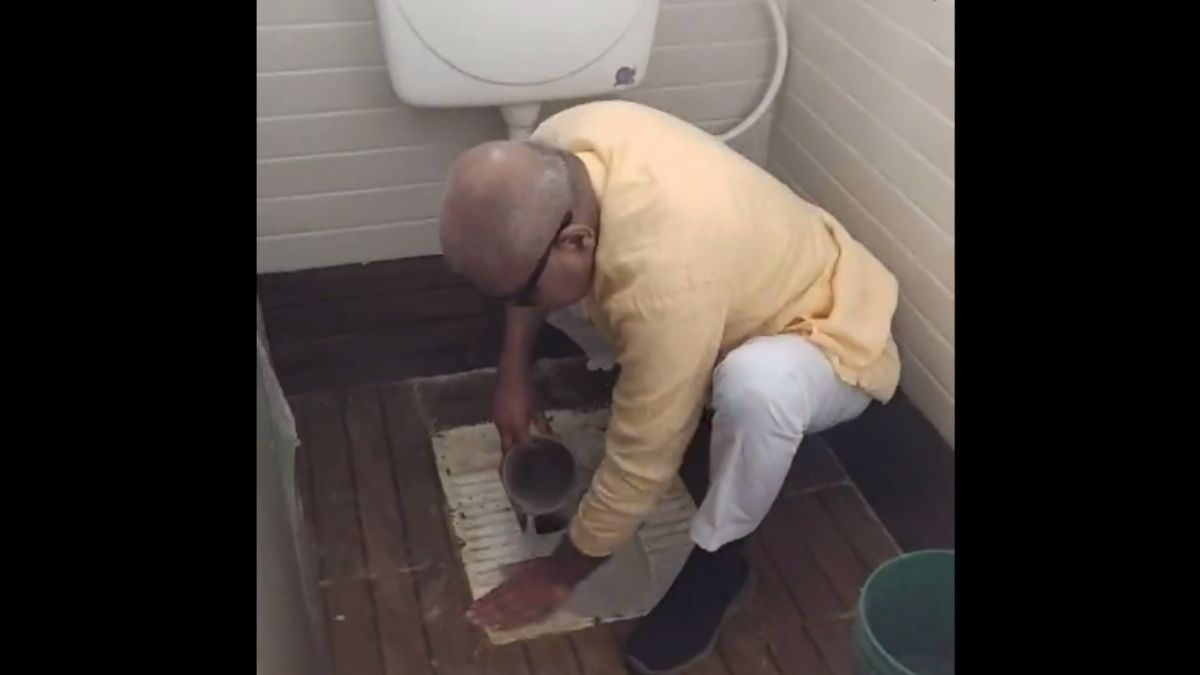 BJP MP Janardan Mishra Cleans School Toilet With Bare Hands In Madhya Pradesh; Video Goes Viral